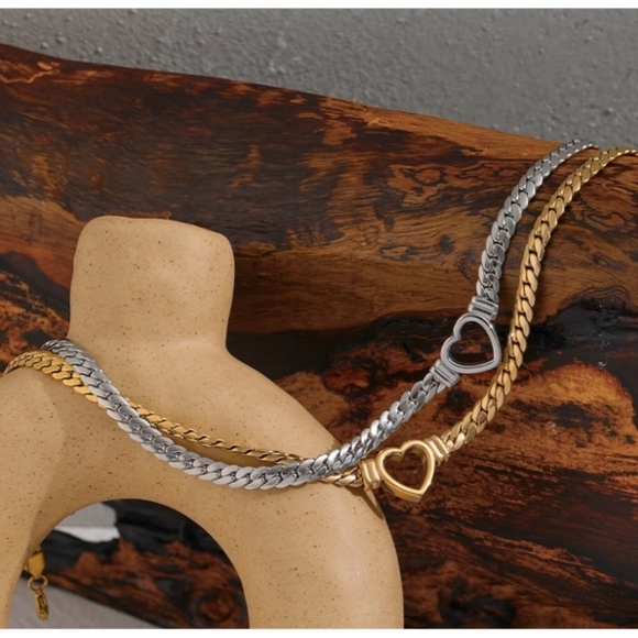 Gold Heart Choker Necklace - Picture 6 of 8